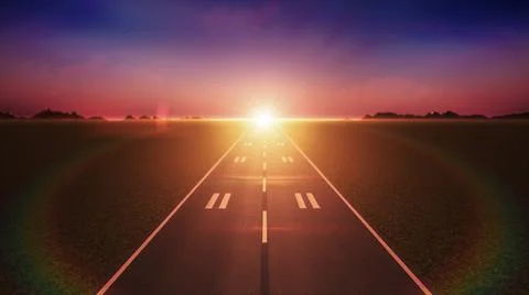 An empty road to the sunset.A road to an unknown distance Stock Photos