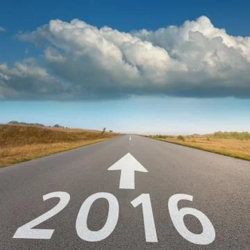 Empty road towards the big cloud and 2016 Stock Photos