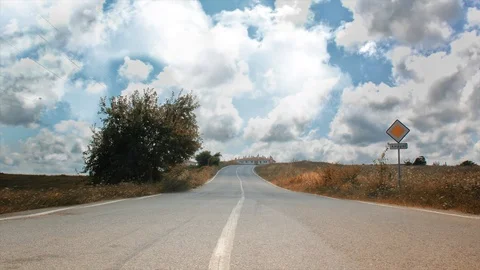 Empty road view with clouds and grass. Stock Footage 97849884
