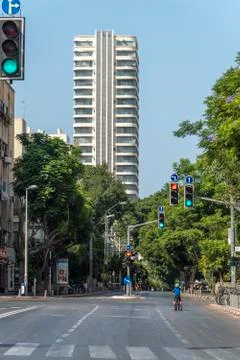 Empty roads of central Tel Aviv city during Yom Kippur Stock Photos