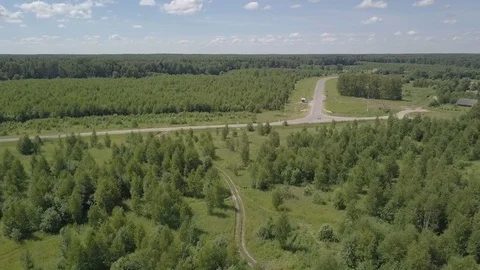 Empty roads. Flight up over river. Aerial landscape Stock Footage 82826668