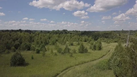 Empty roads. Flight up over river. Aerial landscape Stock Footage 82990797