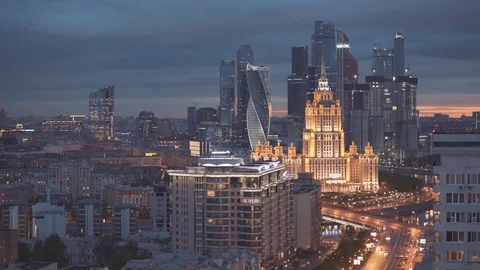 Empty roads in Moscow at night during the coronavirus epidemic Stock Footage 130010427