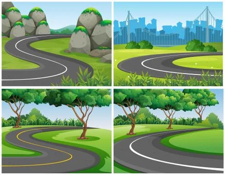 Empty roads through park and city Stock Illustration