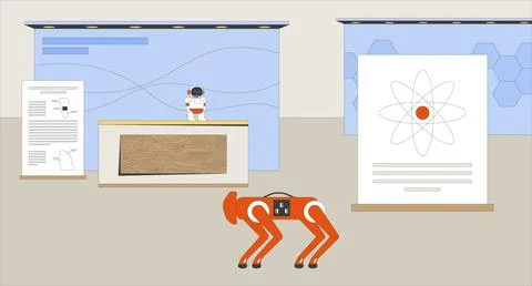 Empty robotics and technology science exhibition flat illustration background Illustrazione stock