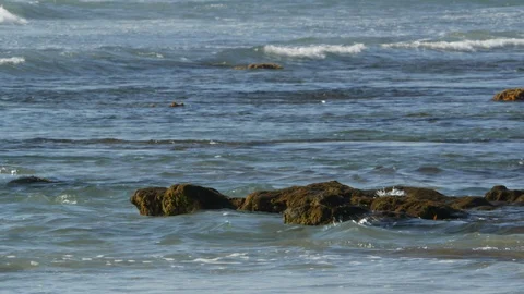 Empty Rocks on the Seashore as Waves Roll In Stock Footage 125780621