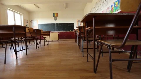 Empty Romanian Classroom Between Desks Stock-Footage 102152713
