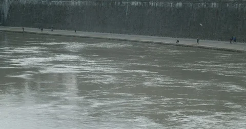 Empty Rome Italy - jogging on the banks of River Tiber Covid19 Stock Footage 127675673