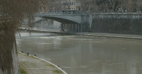 Empty Rome Italy - jogging on the banks of River Tiber Covid19 Stock Footage 127677756