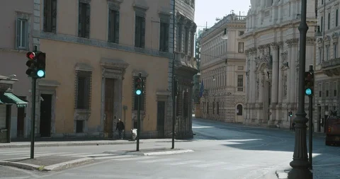 Empty Rome Italy one man walking Corso Vittorio Emanuele Ii Covid-19 3 Stock Footage 127700166