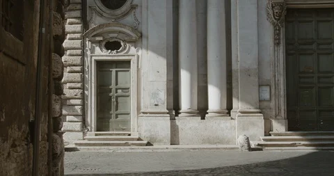 Empty Rome Italy - Road via Giulia / dei Farnesi - Man wearing helmet Covid19 Stock Footage 127671982
