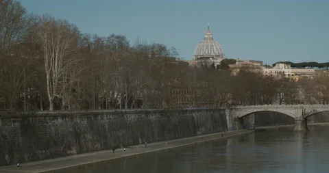 Empty Rome Italy Vatican jogging on the banks of River Tiber Covid19 Stock Footage 127675975