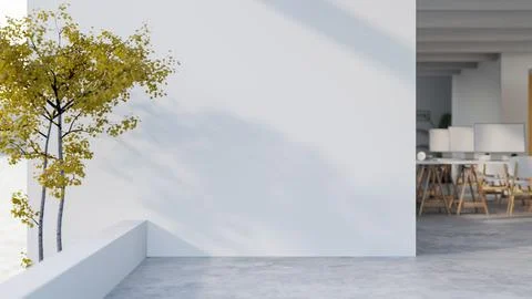 Empty rooftop or terrace with loft cement floor alongs the white wall of a .. Stock Illustration