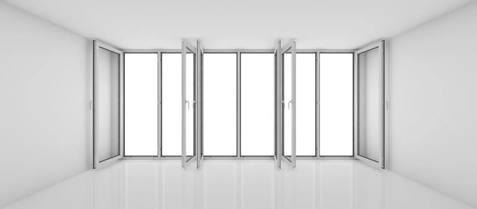 Empty room and big opened windows Ilustración de archivo