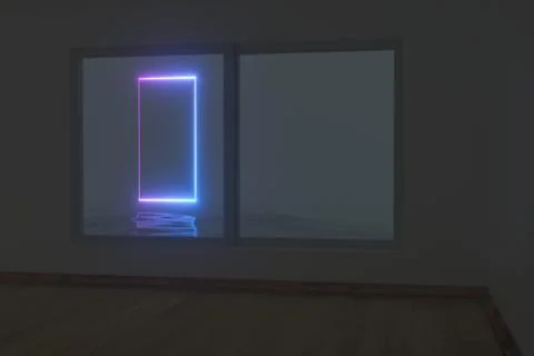 Empty room and neon, dark background ,3d rendering. Illustrazione stock