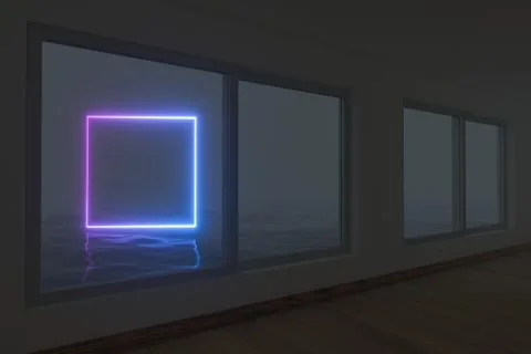 Empty room and neon, dark background ,3d rendering. Illustrazione stock