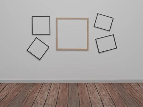 Empty room and wood floor on the white wall background, Mock up picture frame Stock Illustration