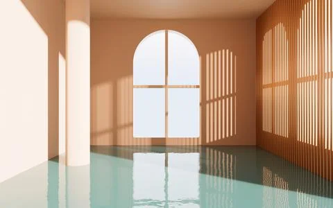 Empty room with arch door, 3d rendering. Illustrazione stock