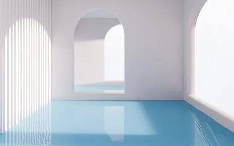 Empty room with arch door, 3d rendering. Ilustración de archivo