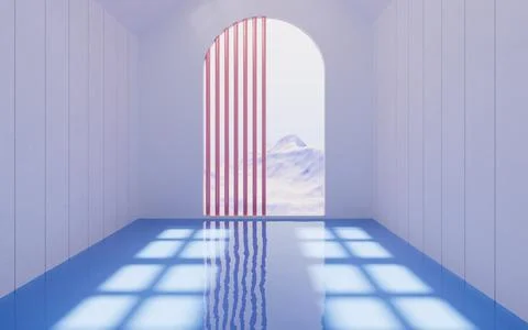 Empty room with arch door and skylight, 3d rendering. Ilustración de archivo