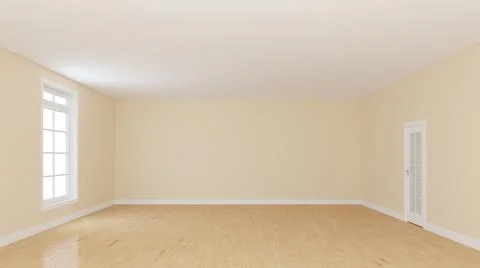 Empty Room with a Beige Walls. Interior Concept with a Window and a White Door Stock Illustration