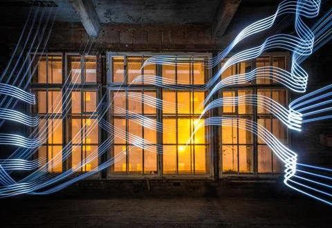 Empty room Big Windows yellow Freezelight image Stock Photos