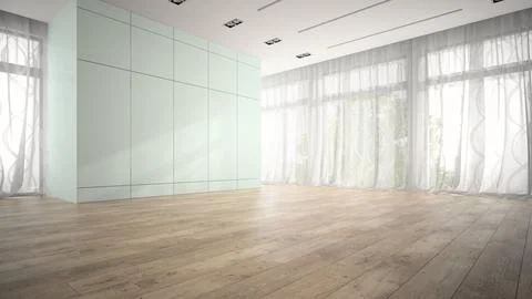 Empty room with blue cupboard 3D rendering Stock Illustration