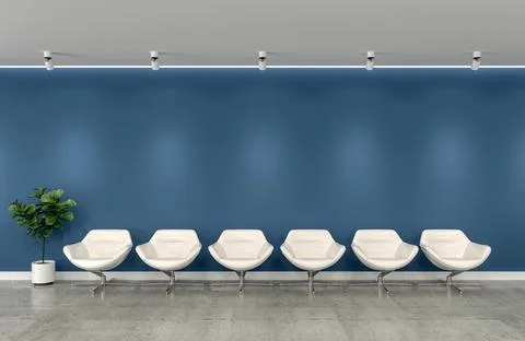 Empty room blue empty wall chairs in line Stock Illustration