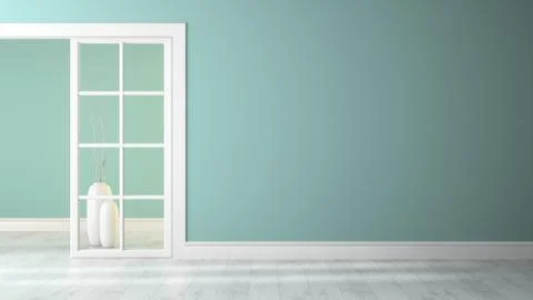 Empty room with blue wall 3D rendering Stock Illustration