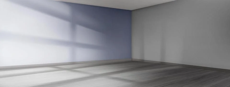 Empty room with blue wall and window light effect Ilustración de archivo