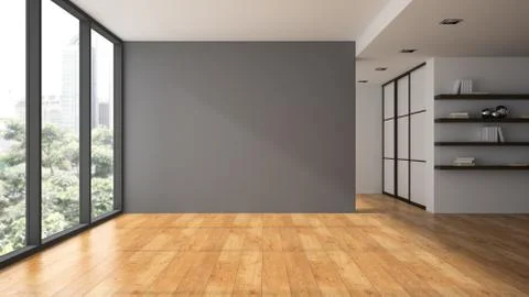 Empty room with book shelfs 3D rendering Stock Illustration