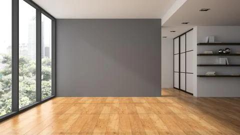 Empty room with book shelfs 3D rendering Stock Illustration