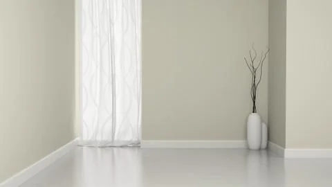 Empty room with branches dekor and window 3D rendering Stock Illustration