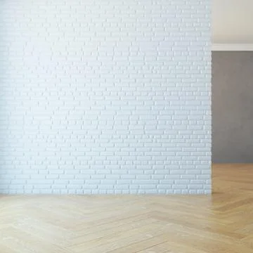 Empty room with brick wall, 3d rendering Stock Illustration