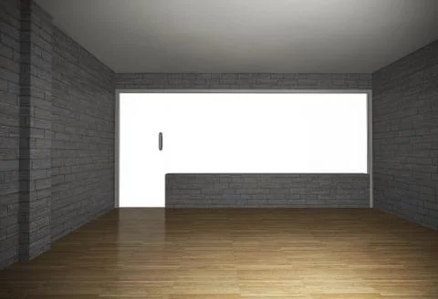Empty room with brick wall and wood floor Ilustración de archivo