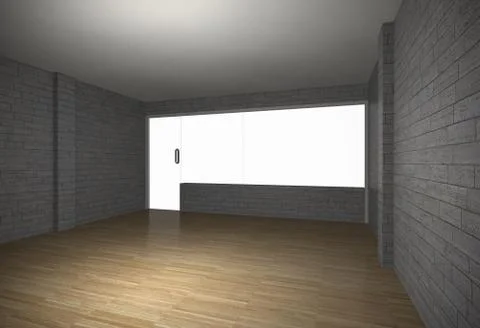 Empty room with brick wall and old wood floor Ilustración de archivo