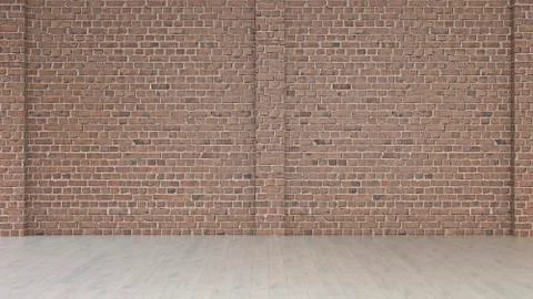 Empty room with brick wall and wooden floor, 3d rendering Ilustración de archivo