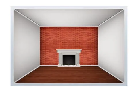 Empty room with brick wall and fireplace Stock Illustration