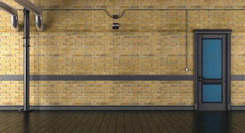 Empty room with brick wall and closed door Stock Illustration