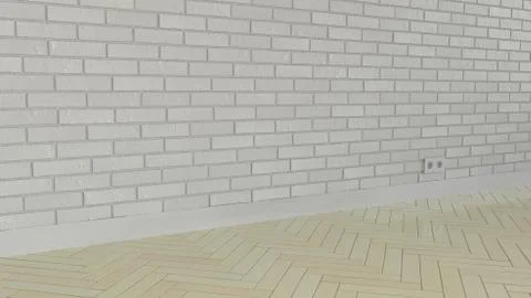 Empty room with brick wall and parquet flooring Stock Illustration