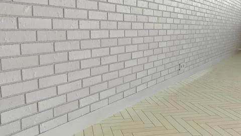 Empty room with brick wall and parquet flooring Stock Illustration
