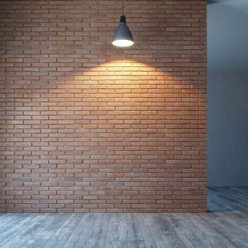 Empty room with brick wall and lighting, 3d rendering Stock-Illustration