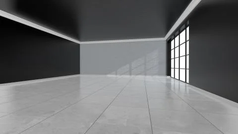 Empty room with brick wall and stained glass windows. 3D rendering Stock Illustration