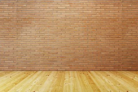 Empty room with brick wall and wooden floor Stock Illustration
