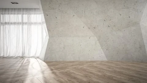 Empty room with broken concrete wall 3D rendering Stock Illustration