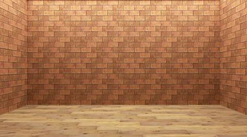 Empty room with brown brick and parquet floor. Stock Illustration