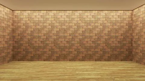 Empty room with brown brick wall and wooden floor Stock Illustration