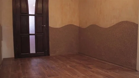 Empty room with brown doors with glass Stock Footage