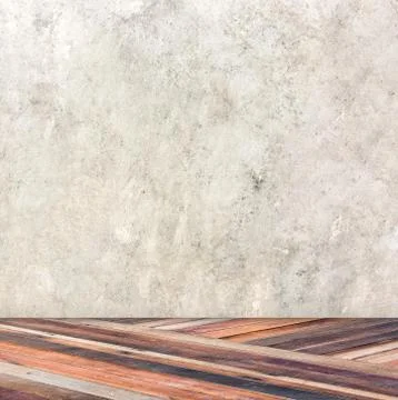 Empty room with cement wall and diagonal wooden floor,Template mock up for .. Foto stock