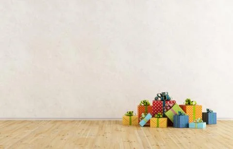 Empty room with christmas present Stock Illustration